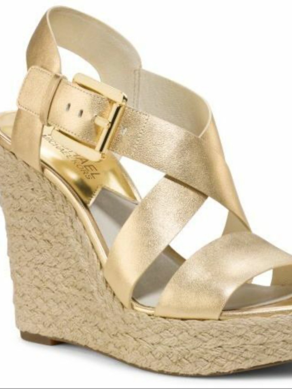 Michael Kors 8.5 Giovanna Metallic Gold Espadrille Wedge Sandals